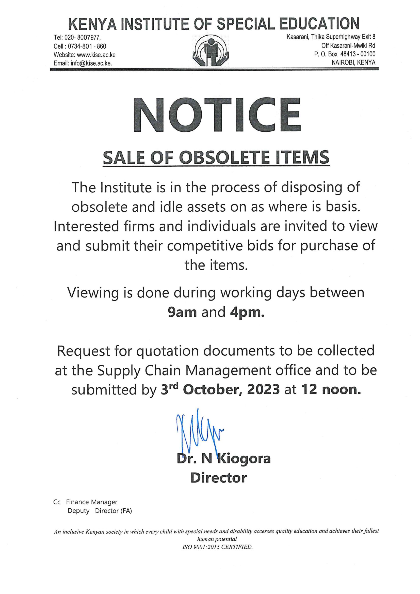 Sale of obsolete items